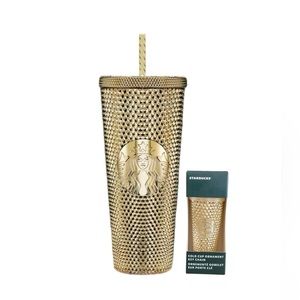 Starbucks gold studded cold cup and keychain